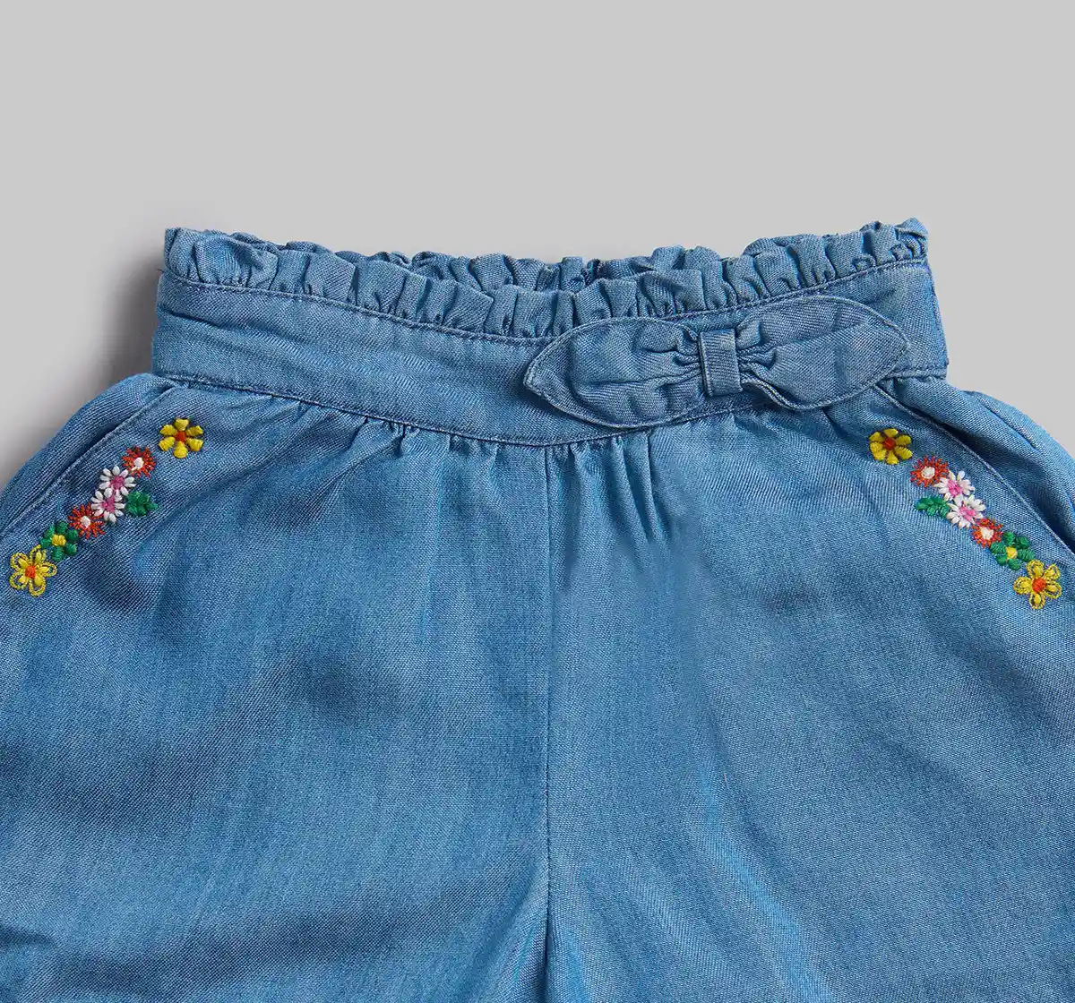 Infant Girls Embroidered Denim Shorts - Pink