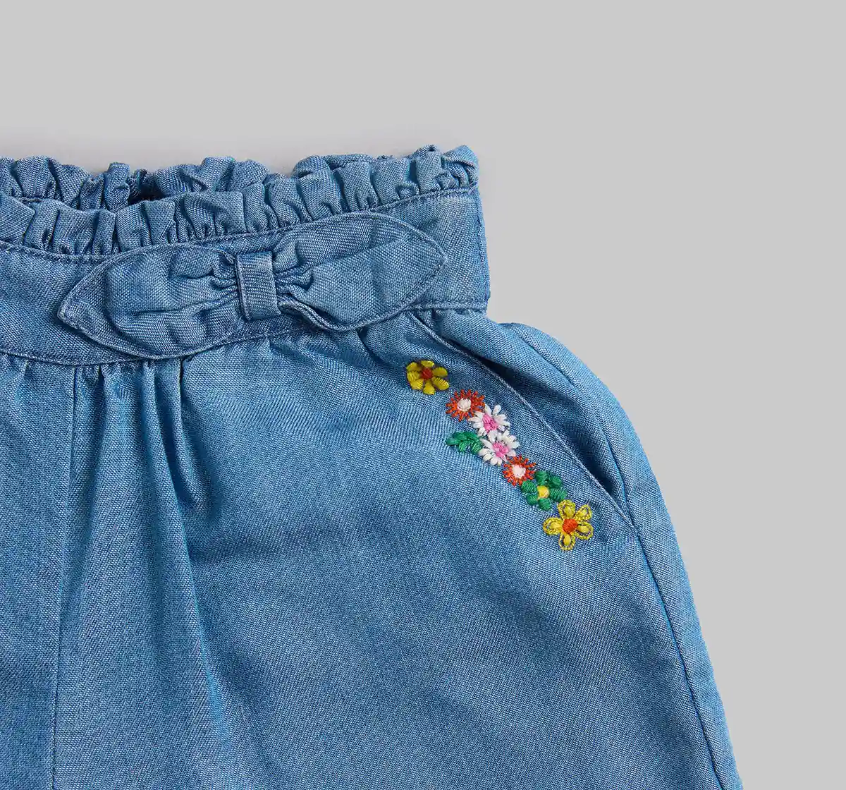 Infant Girls Embroidered Denim Shorts - Pink