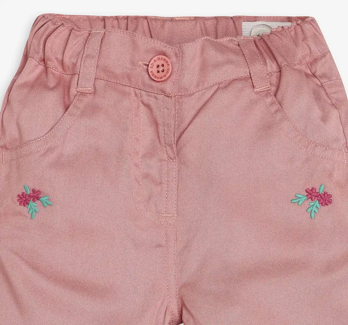 Infants Girls Embroidered Trouser Pant - Coral