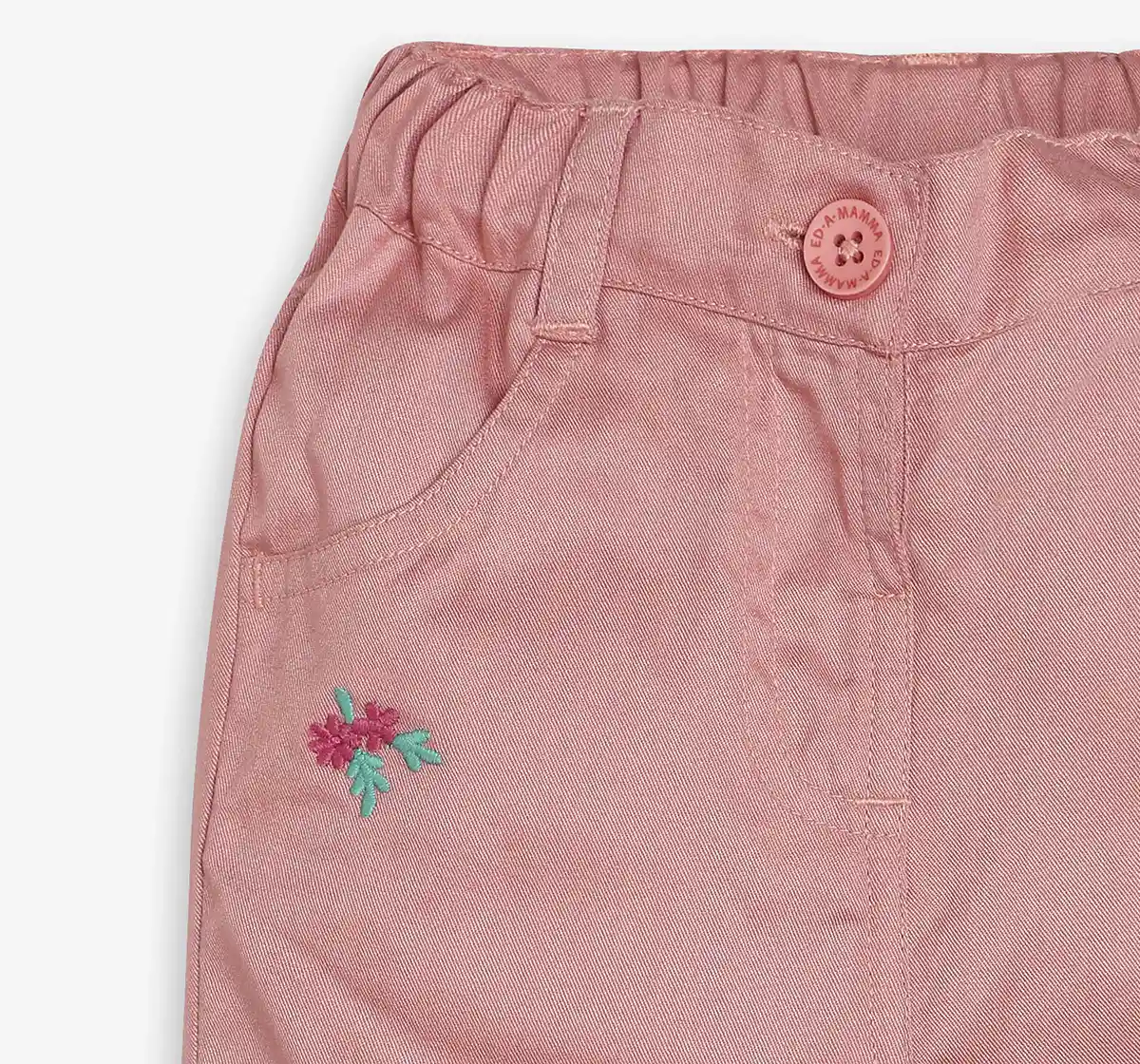 Infants Girls Embroidered Trouser Pant - Coral