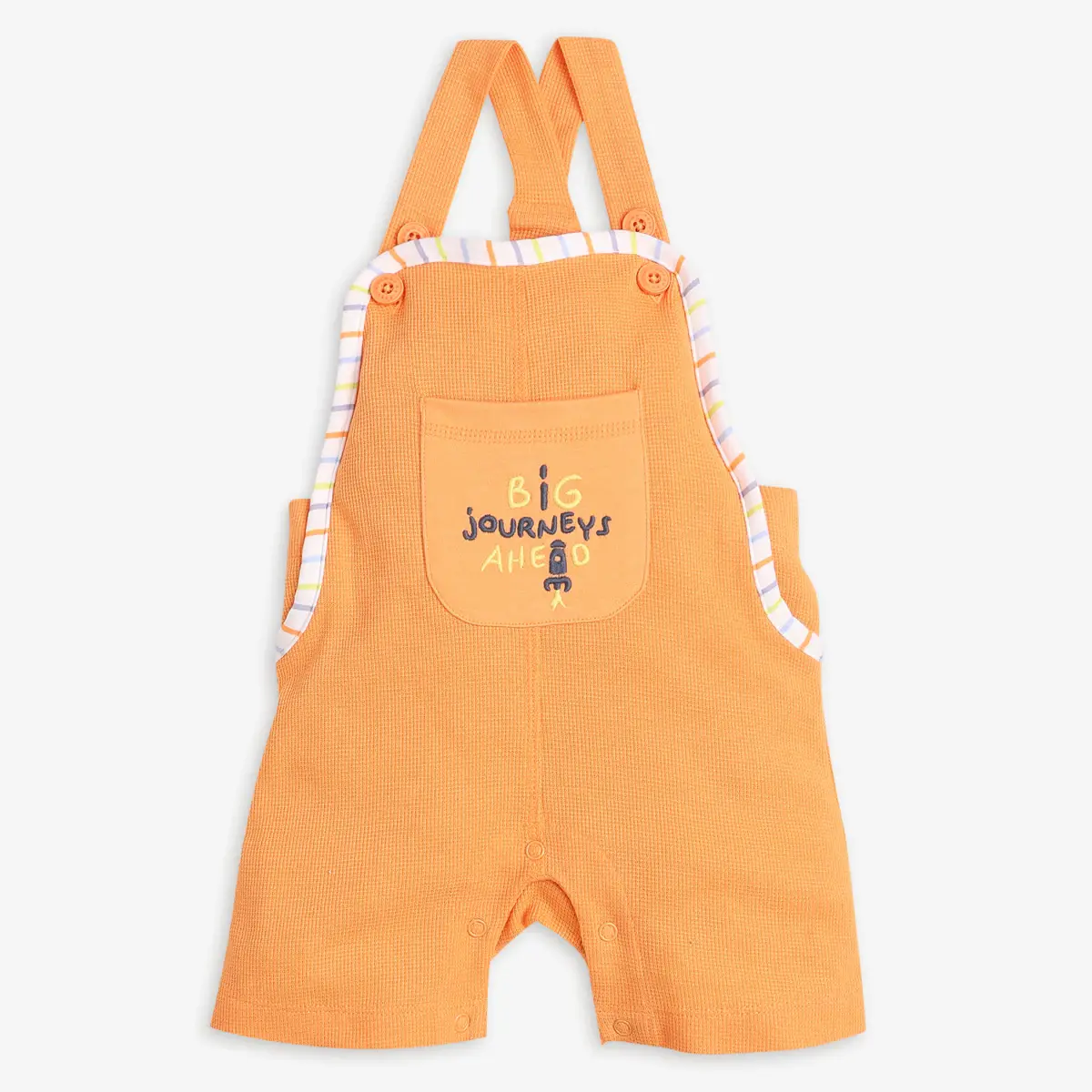 Infant Unisex Embroidered Dunagree With Tshirt - Orange