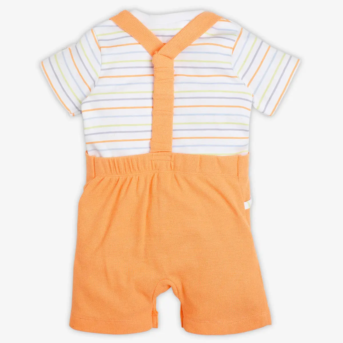 Infant Unisex Embroidered Dunagree With Tshirt - Orange