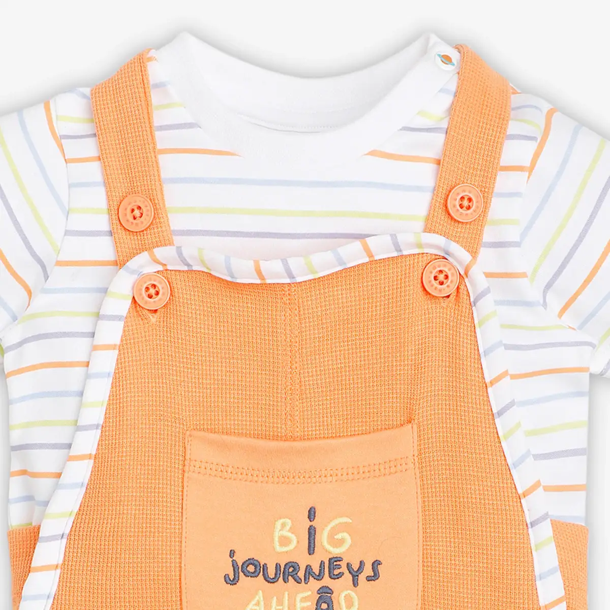 Infant Unisex Embroidered Dunagree With Tshirt - Orange