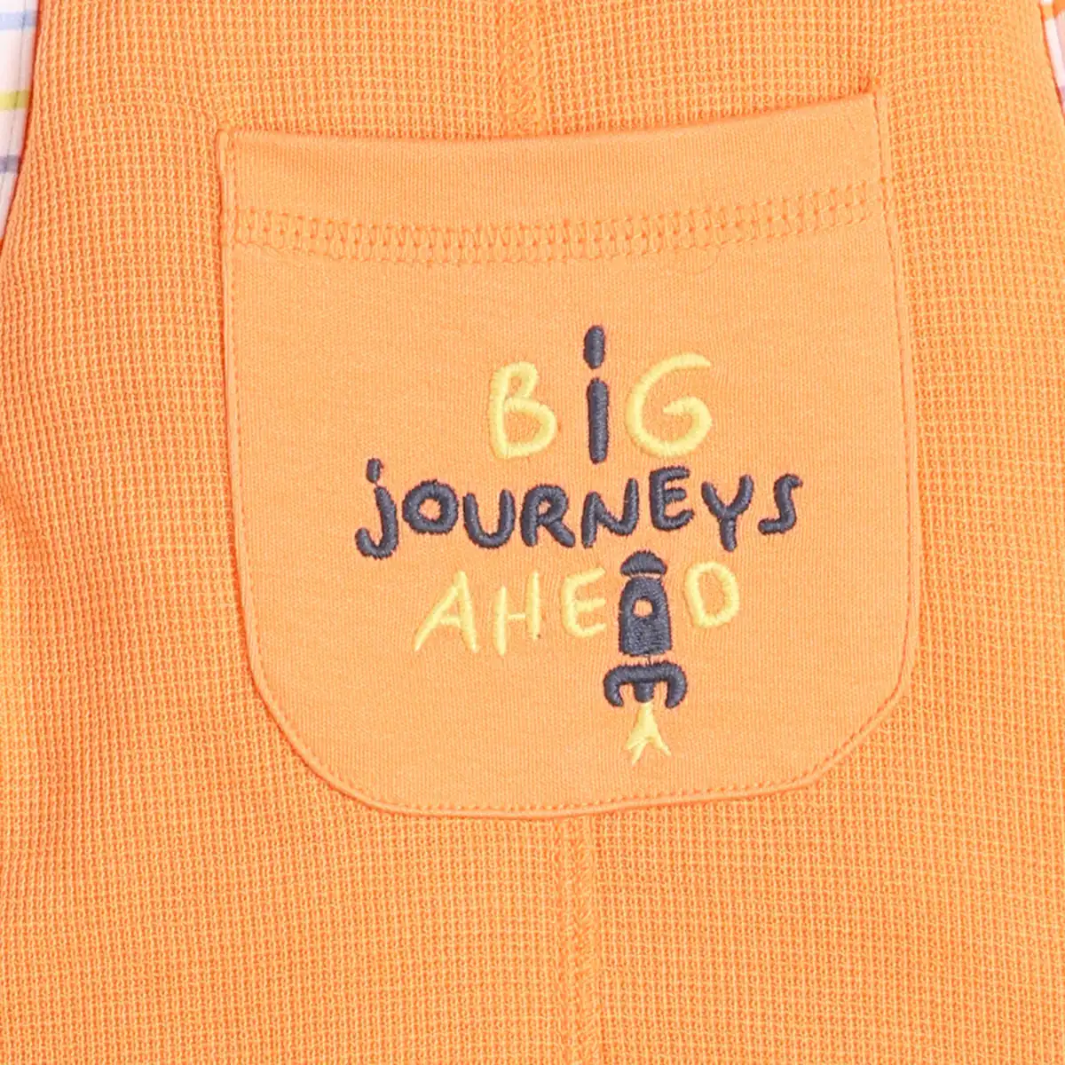 Infant Unisex Embroidered Dunagree With Tshirt - Orange