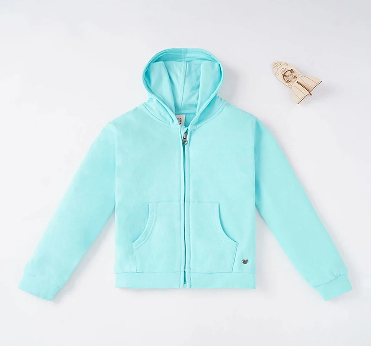 Girls Solid Kangaroo Pocket Hoodie With Zipper