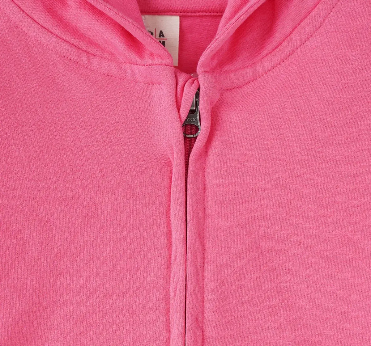 Girls Solid Kangaroo Pocket Hoodie With Zipper