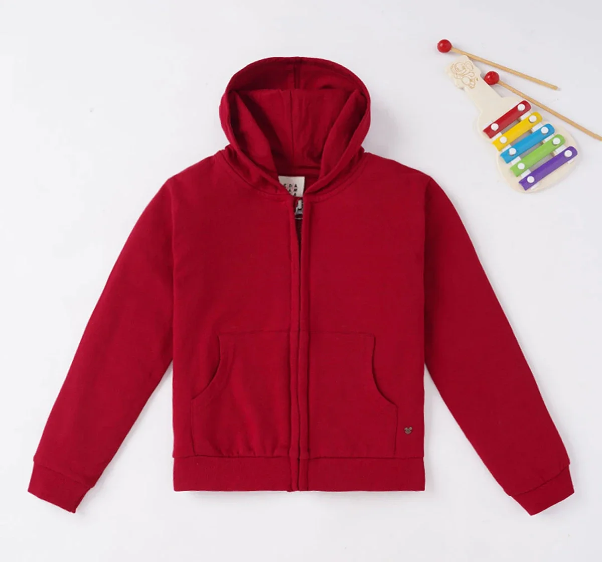 Girls Solid Kangaroo Pocket Hoodie With Zipper
