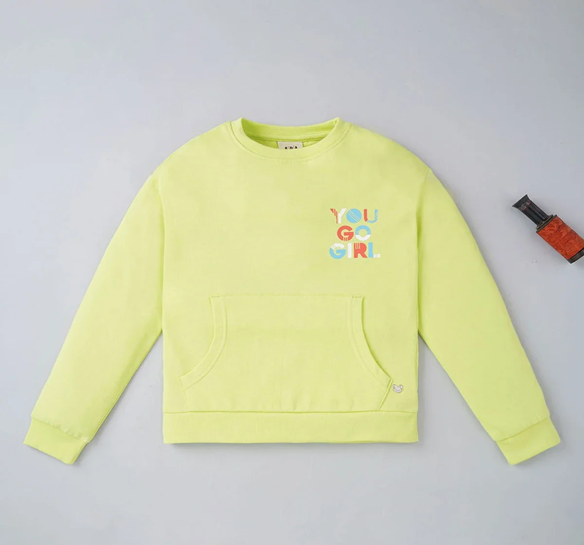 Girls Solid Sweatshirt With Kangaroo Pockets