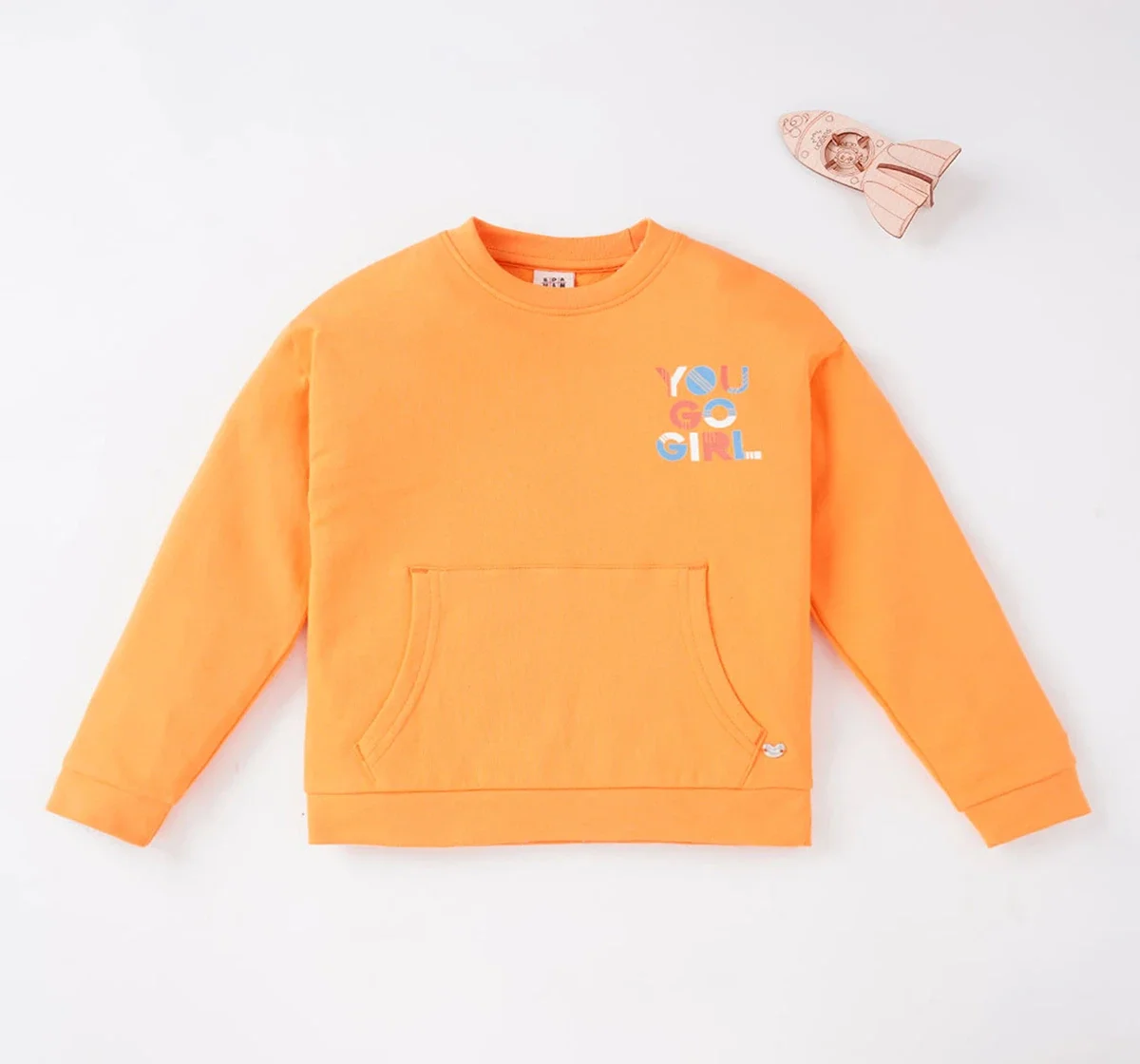 Girls Solid Sweatshirt With Kangaroo Pockets