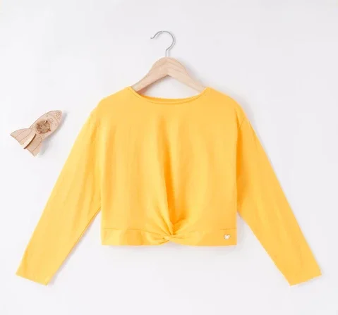 Girls Solid Front Tie Tee