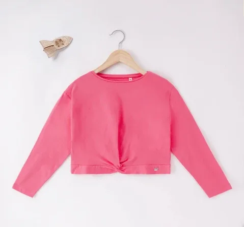 Girls Solid Front Tie Tee