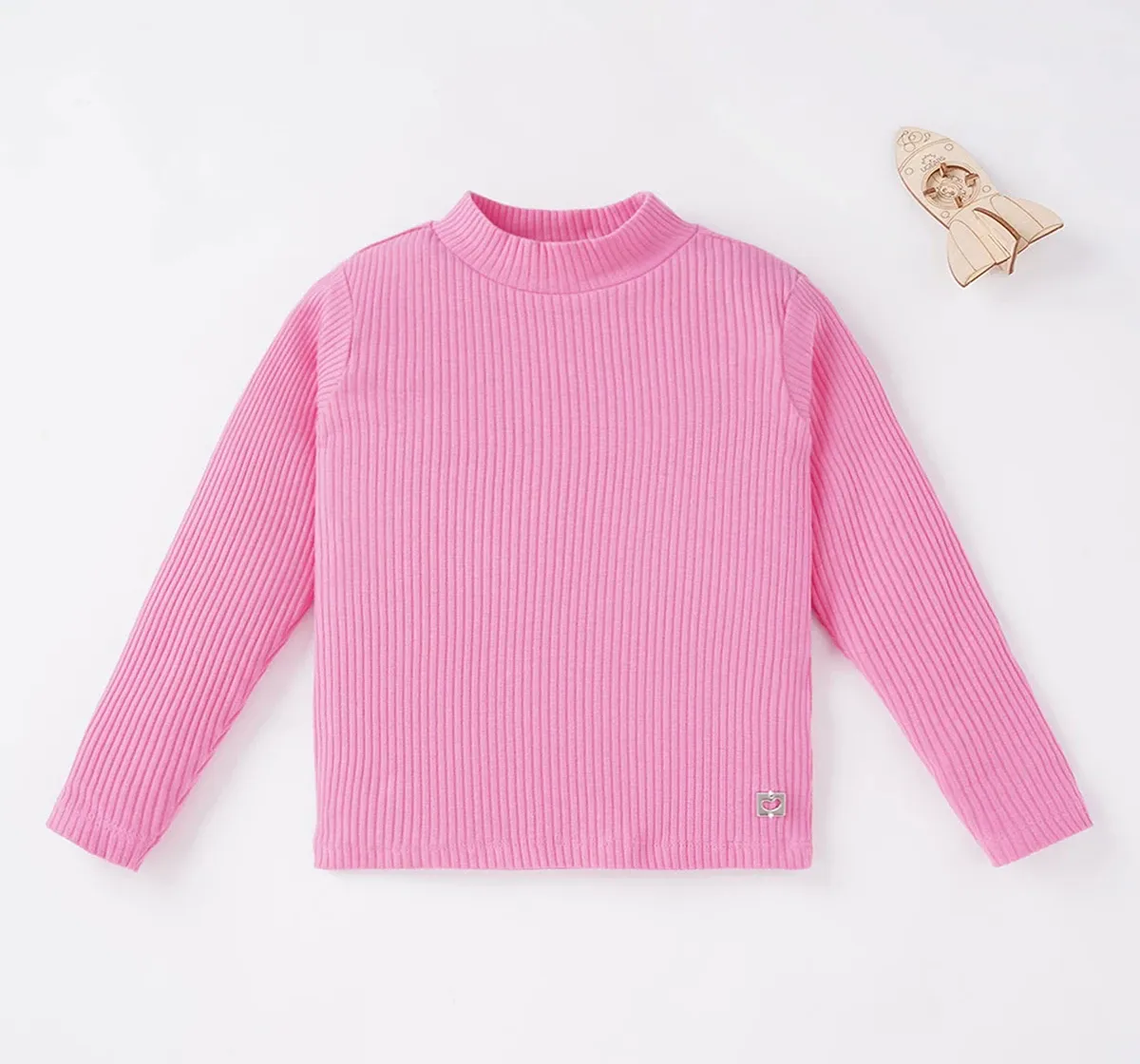 Girls Solid Hi-Neck Rib Tee