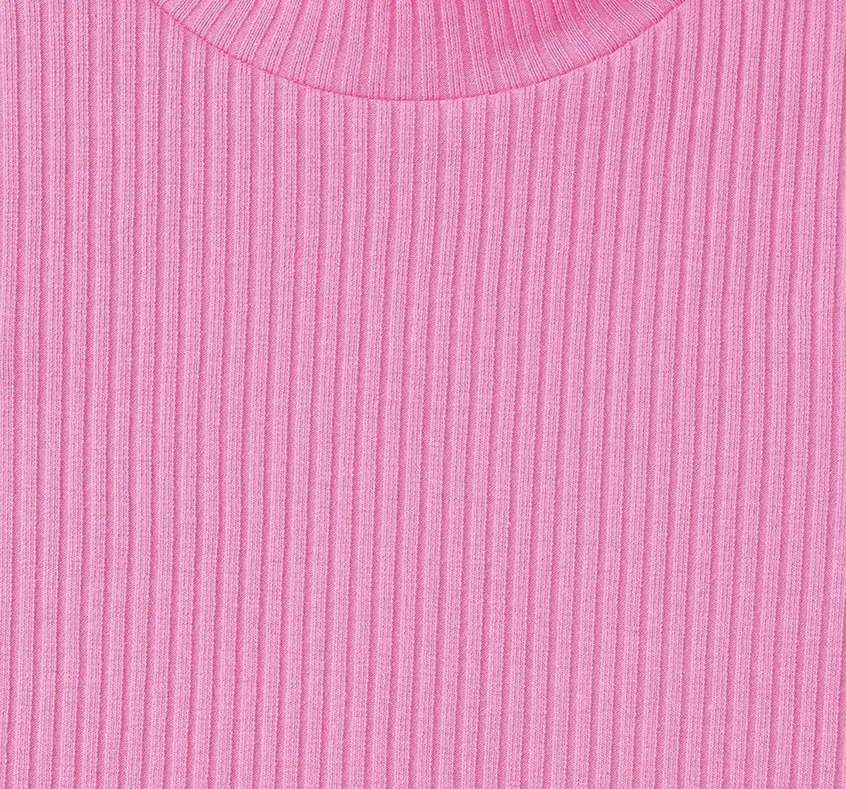 Girls Solid Hi-Neck Rib Tee