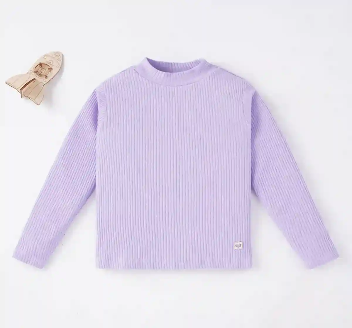 Girls Solid Hi-Neck Rib Tee