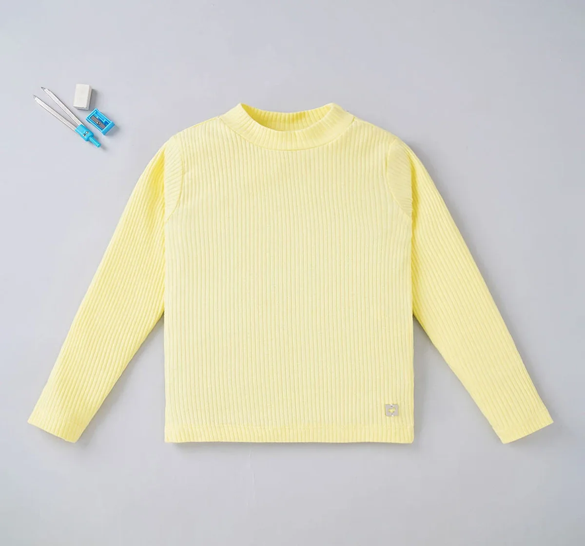 Girls Solid Hi-Neck Rib Tee