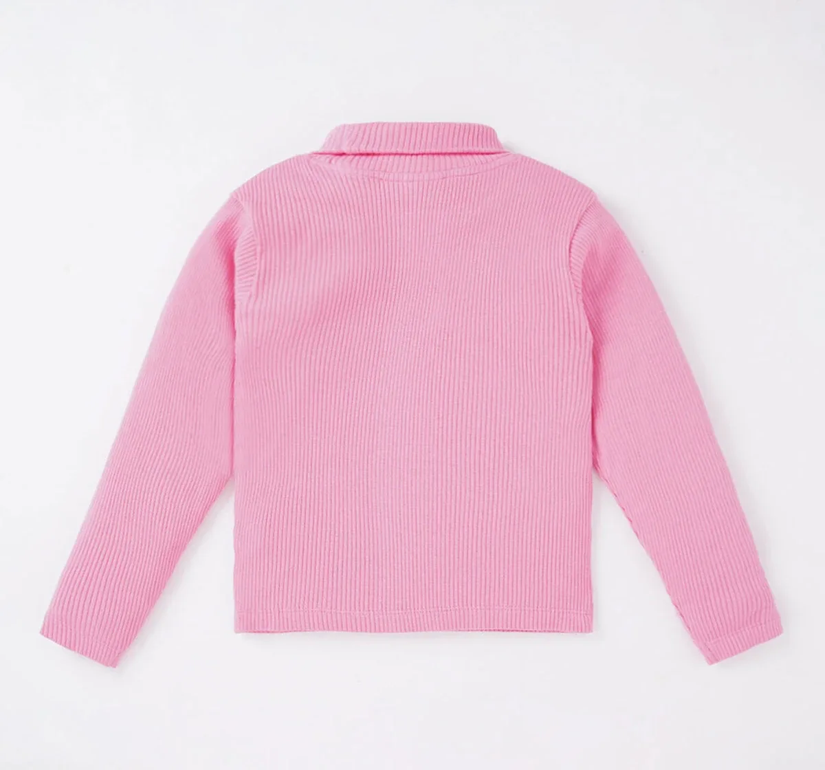 Girls Solid Turtle Neck Rib Tee - Pink