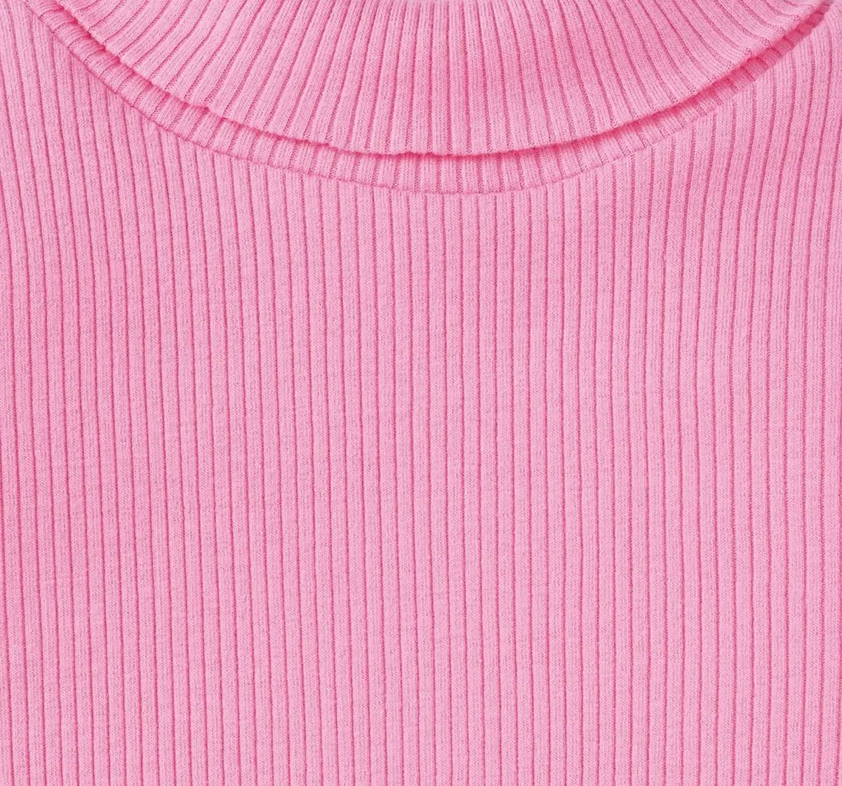 Girls Solid Turtle Neck Rib Tee - Pink