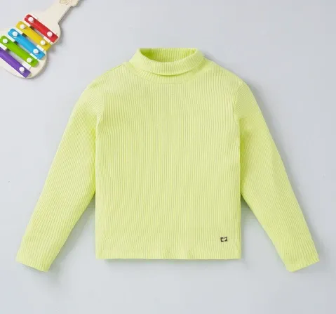 Girls Solid Turtle Neck Rib Tee