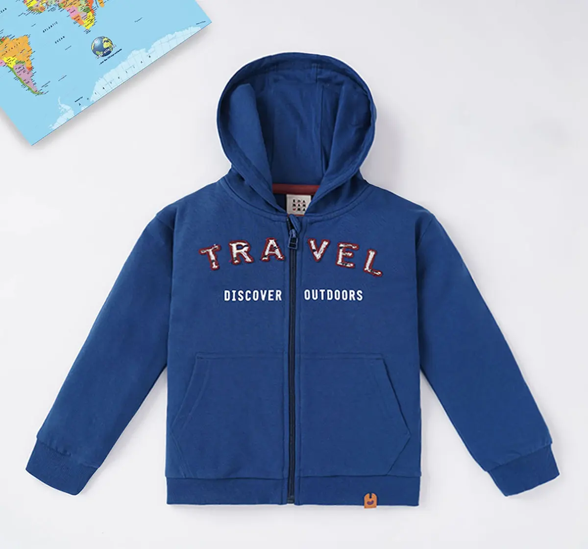 Full Sleeves Printed Zipper Hooded Knit Jacket