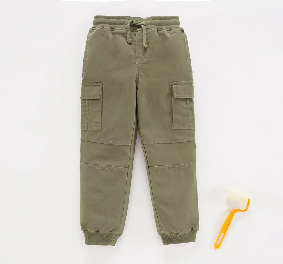 Solid Twill Joggers With Rib