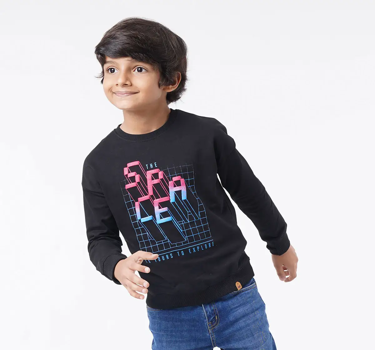 Full Sleeves Crew Neck Space Printed Sweatshirt