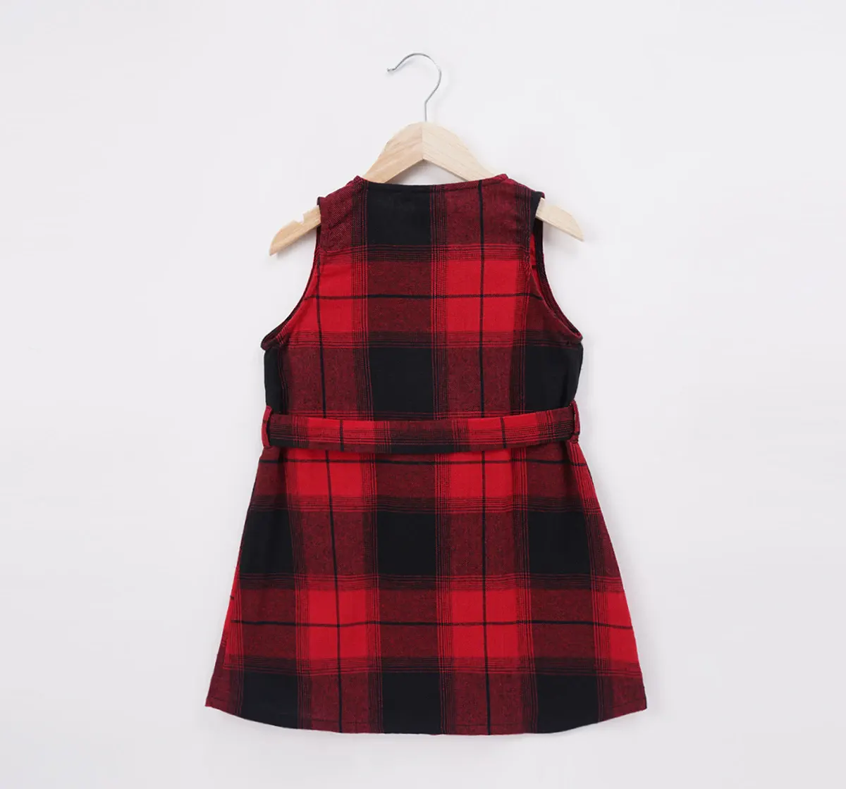 Girls Front Zipper Checkered Dress With Tee