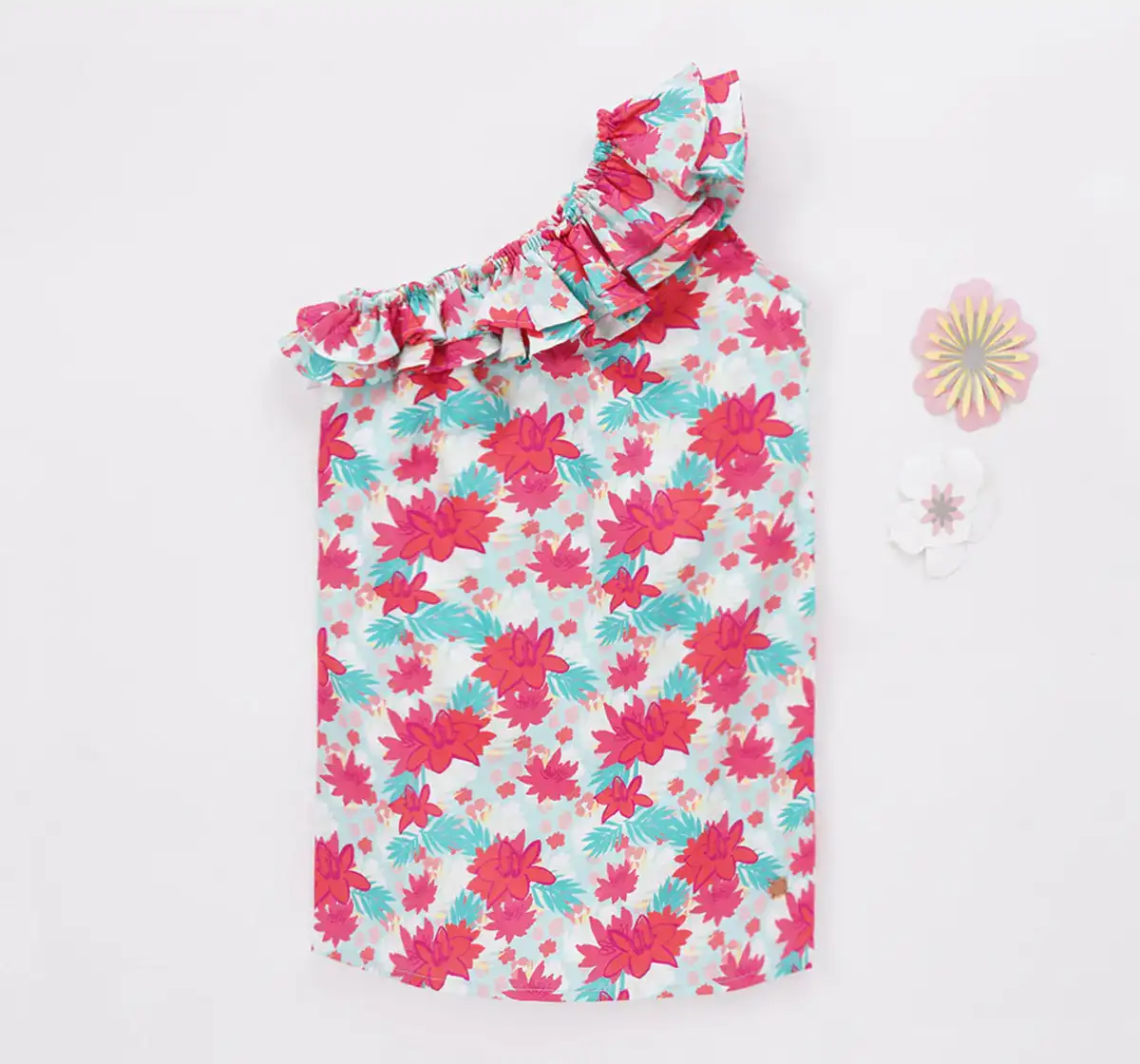 Girls One Shoulder Printed Dress