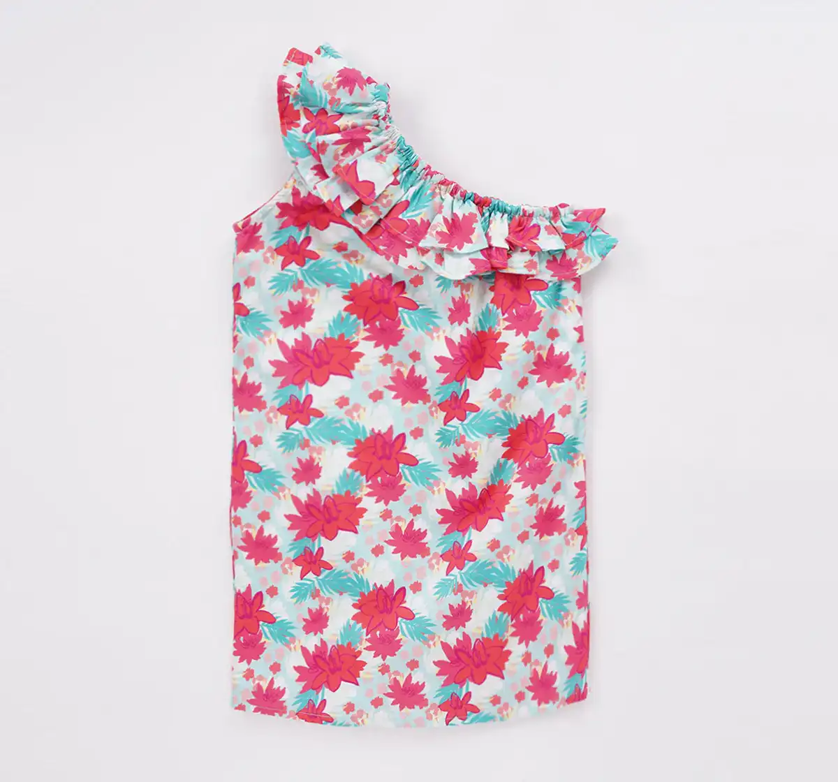 Girls One Shoulder Printed Dress