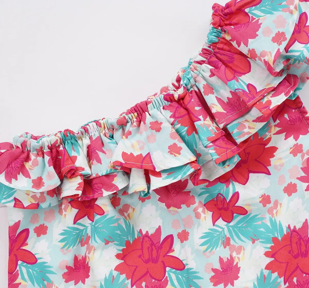 Girls One Shoulder Printed Dress