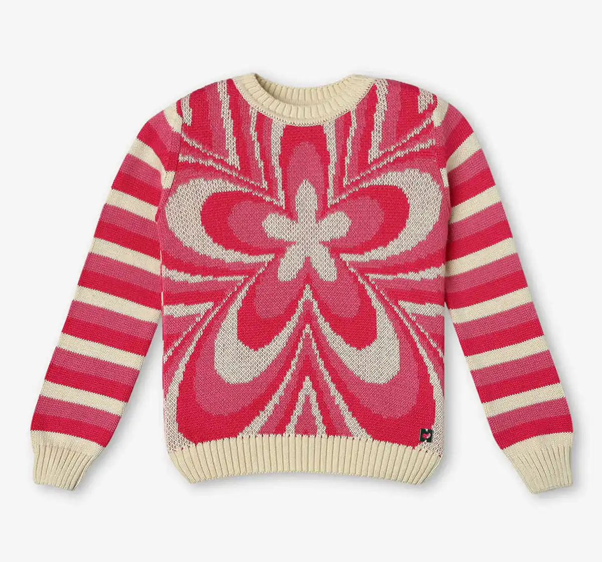 Girls Floral Jacquard Knit Sweater