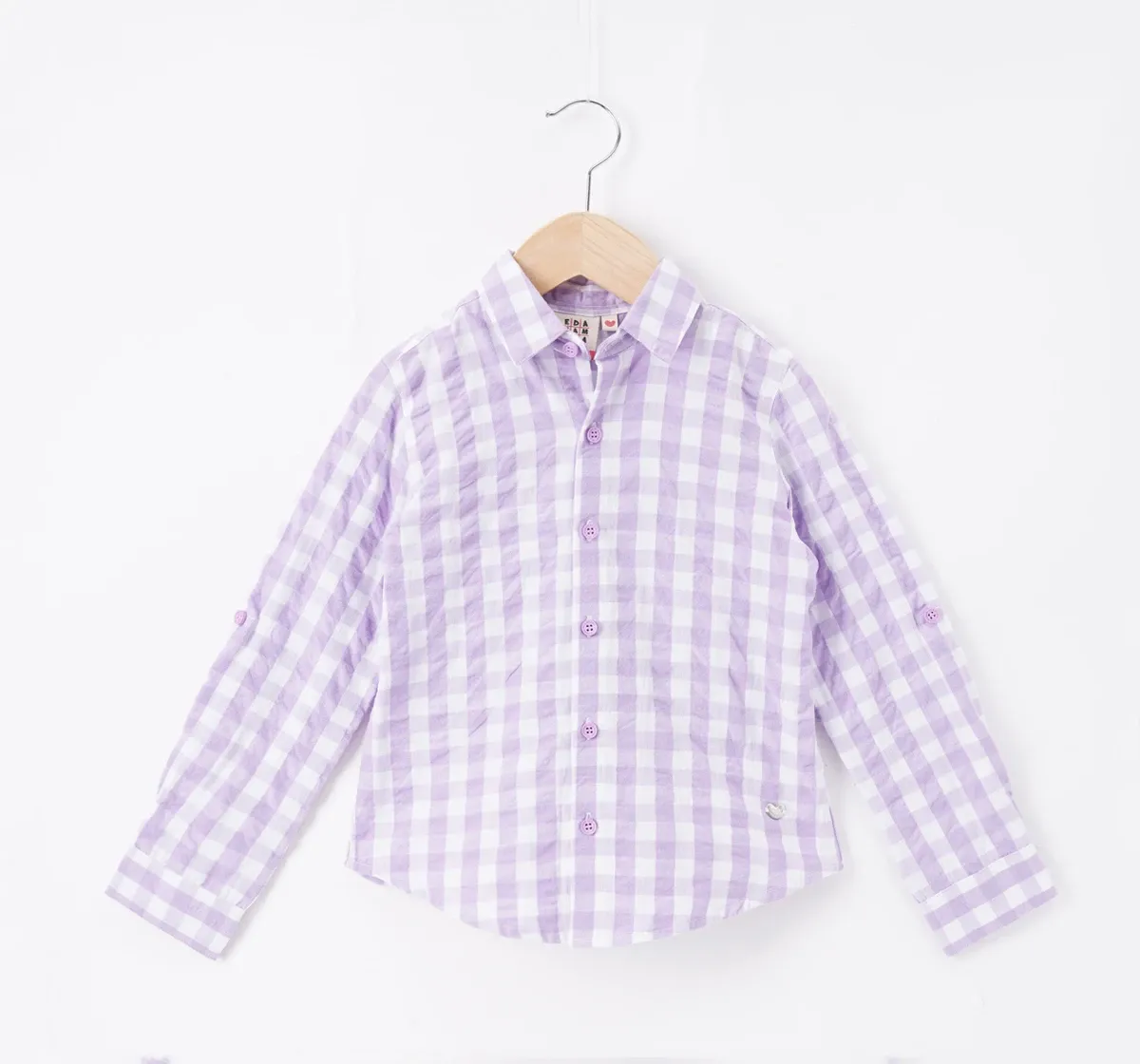 Girls Smocked Top With Checkered Shirt