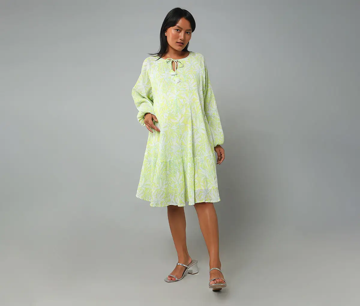 Maternity Female Floral Full Sleeves Dress -Green