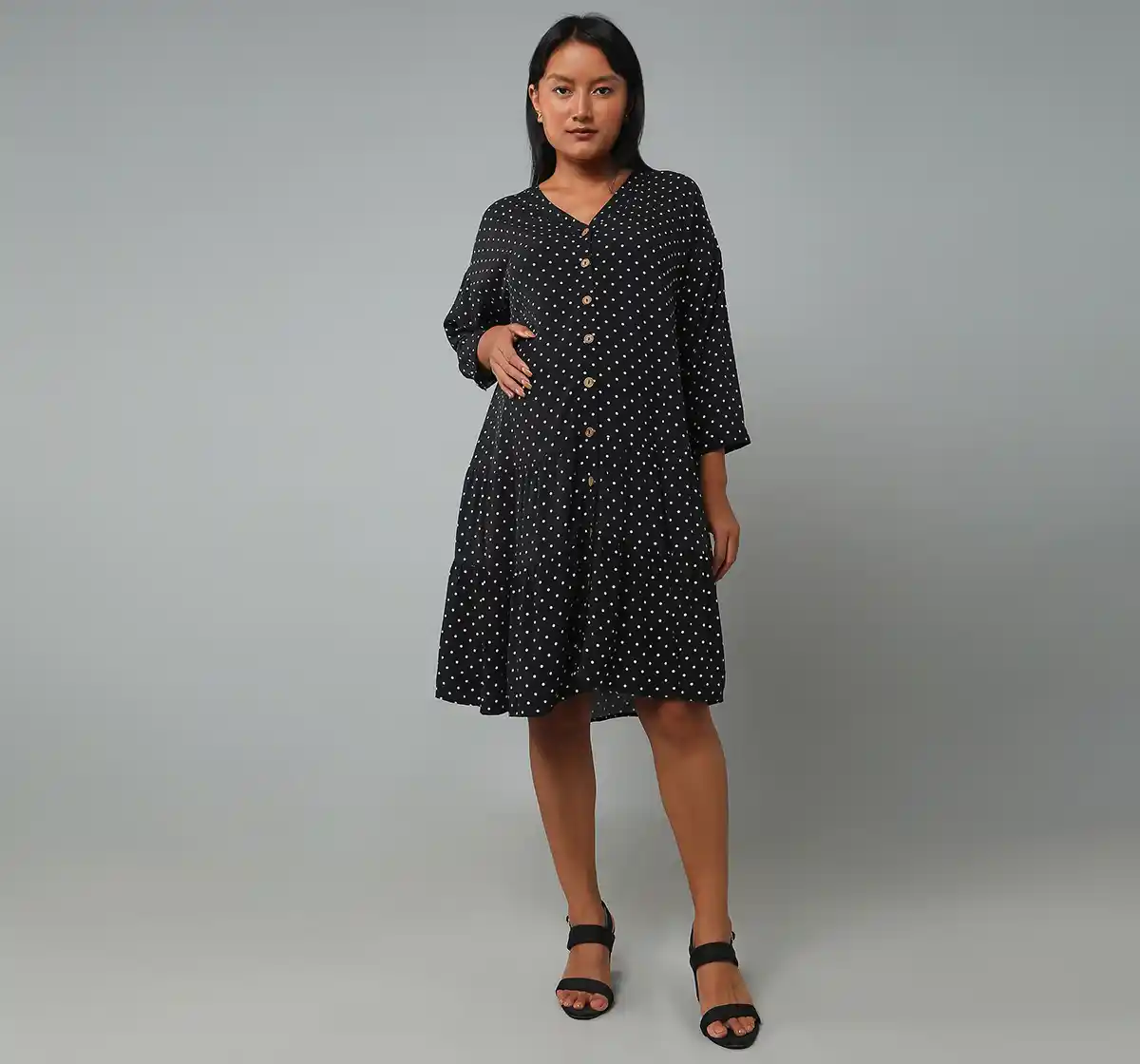 Maternity Nursing Printed Dress - Black