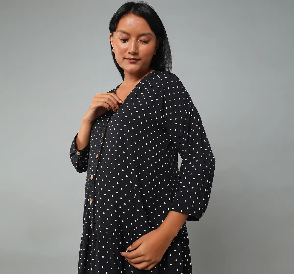 Maternity Nursing Printed Dress - Black