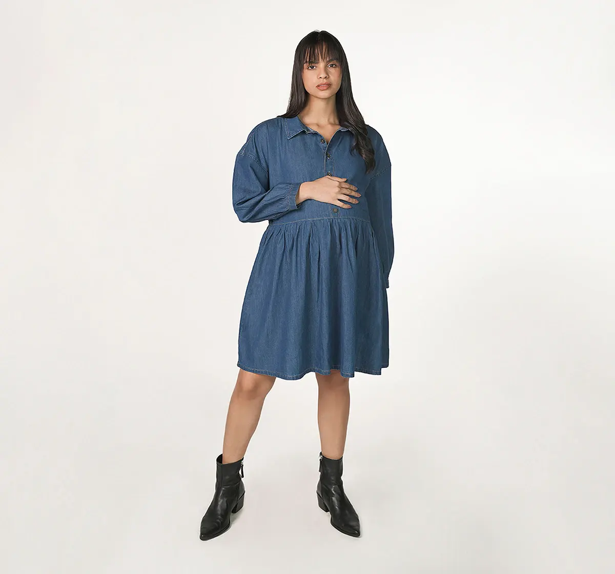 Maternity Front Open Denim Dress