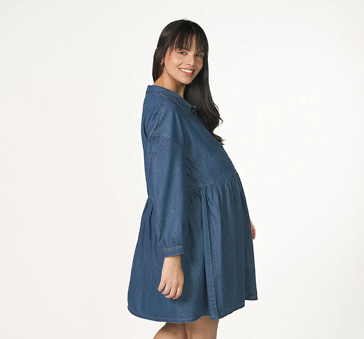 Maternity Front Open Denim Dress