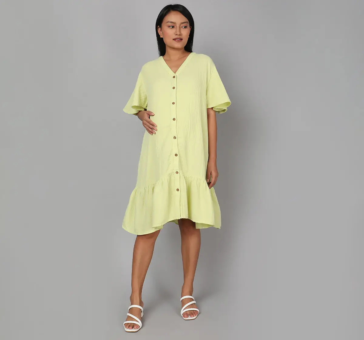 Maternity Knee Length Dress - Green