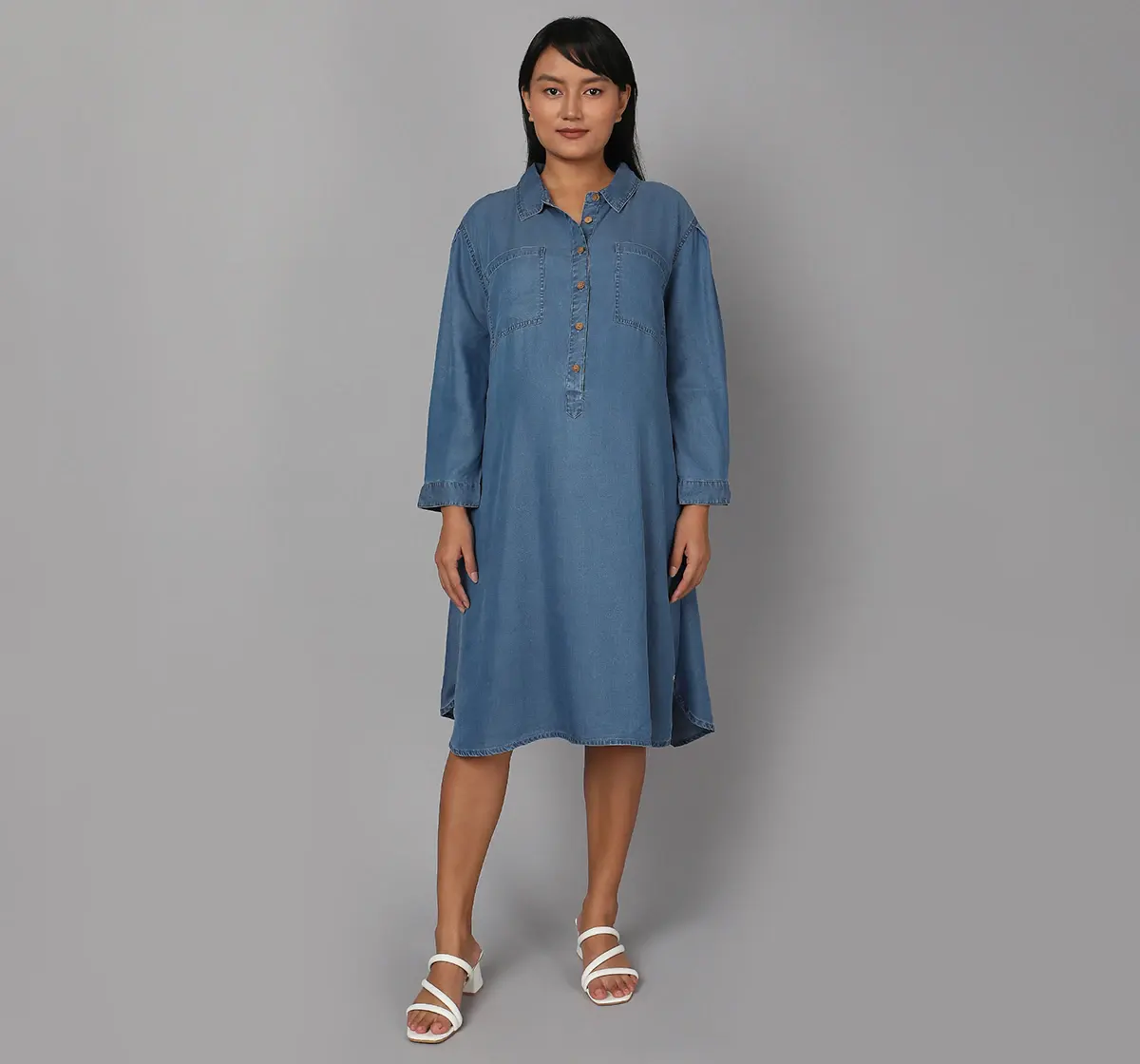 Maternity Knee Length Dress - Blue