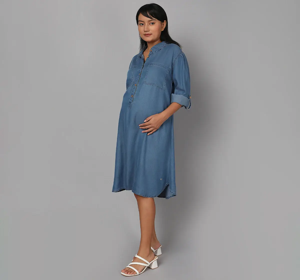 Maternity Knee Length Dress - Blue