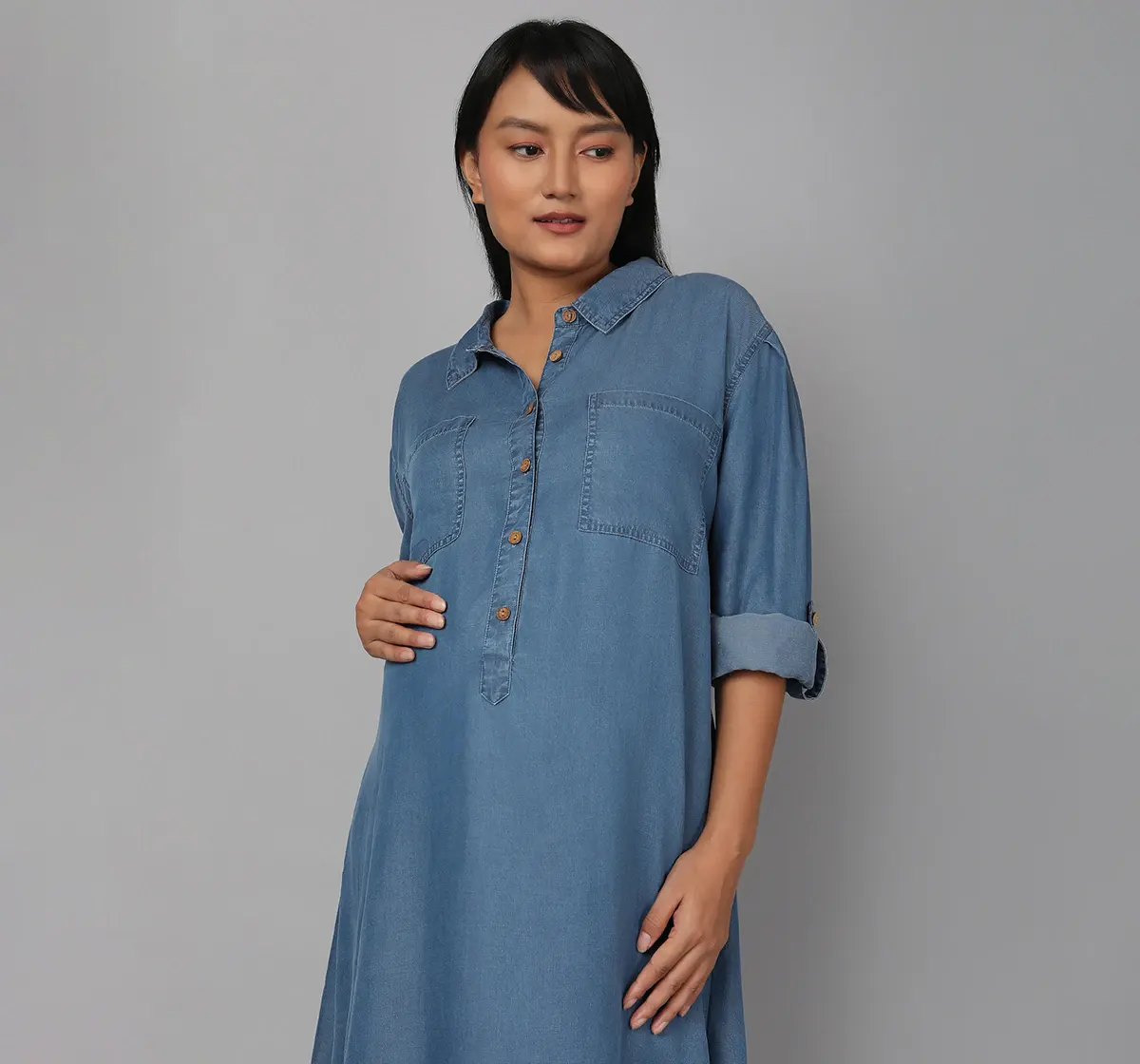 Maternity Knee Length Dress - Blue