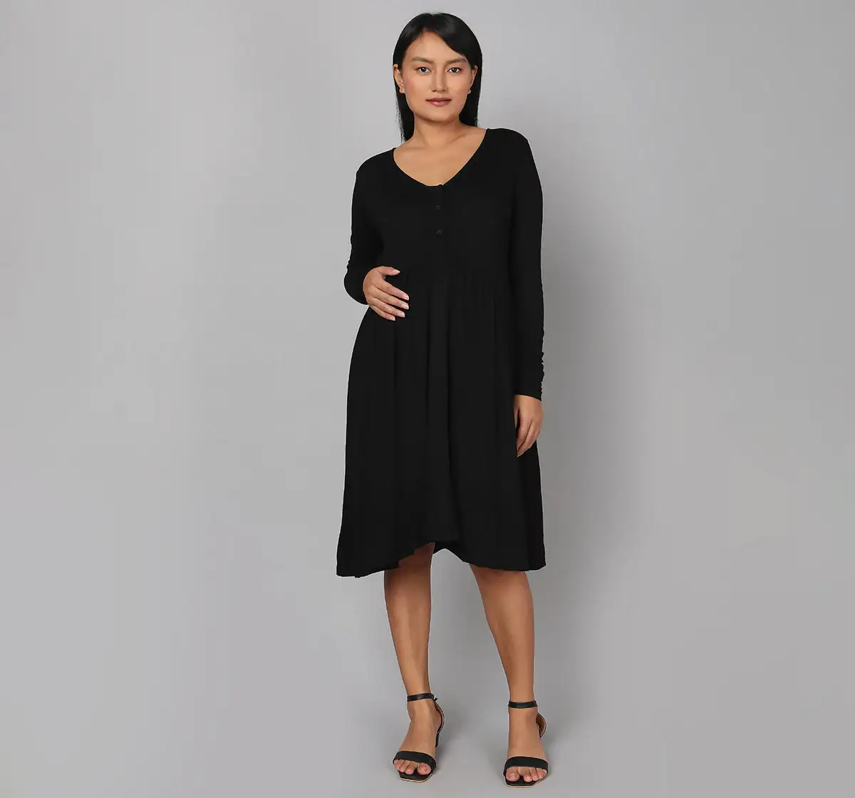 Maternity Knee Length Dress - Black