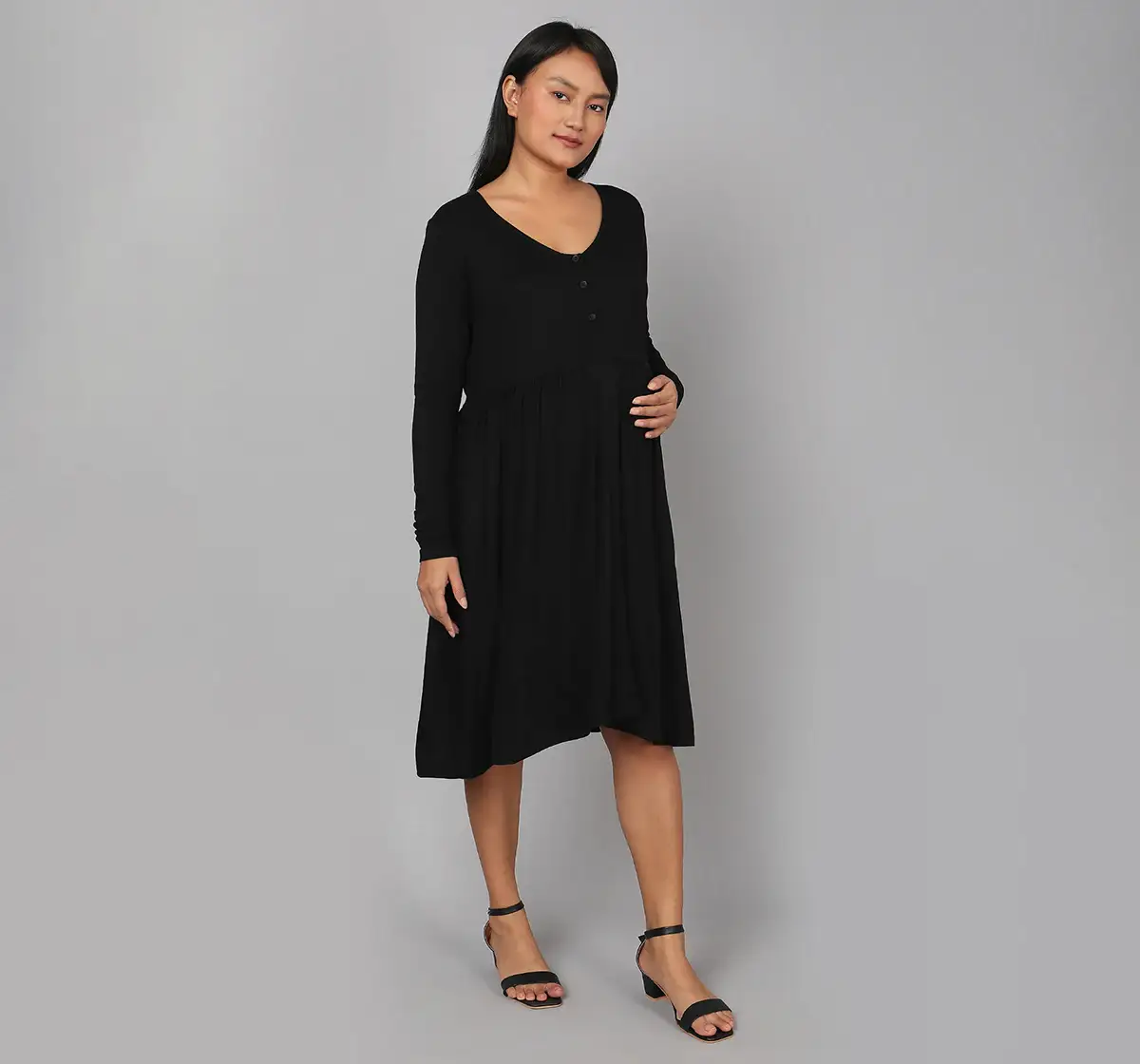 Maternity Knee Length Dress - Black