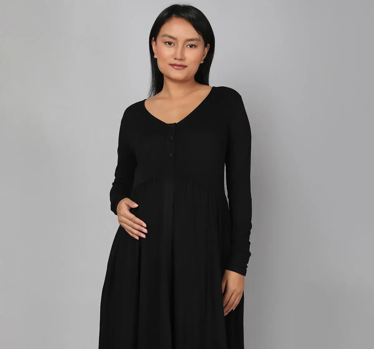 Maternity Knee Length Dress - Black