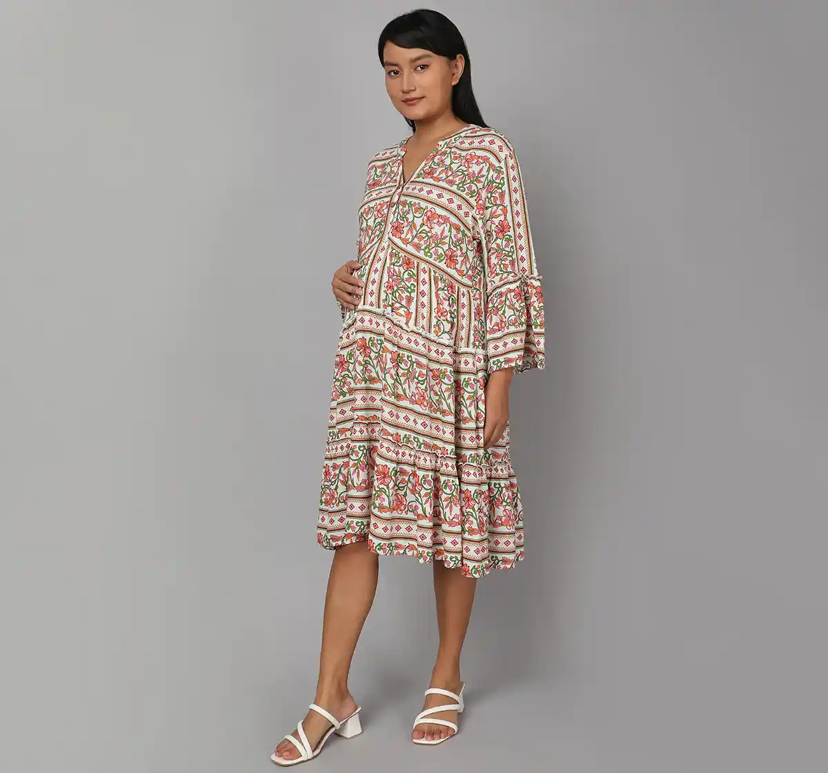 Maternity All Over Printed Floral Dress - Multicolor