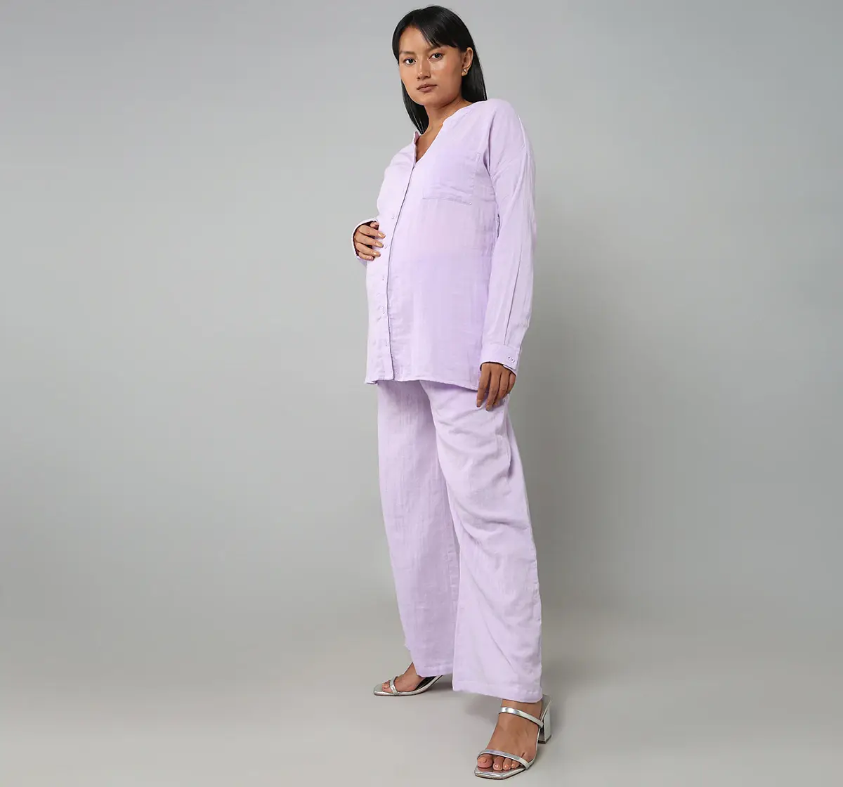 Woven Nursing Set With Puff Sleeves