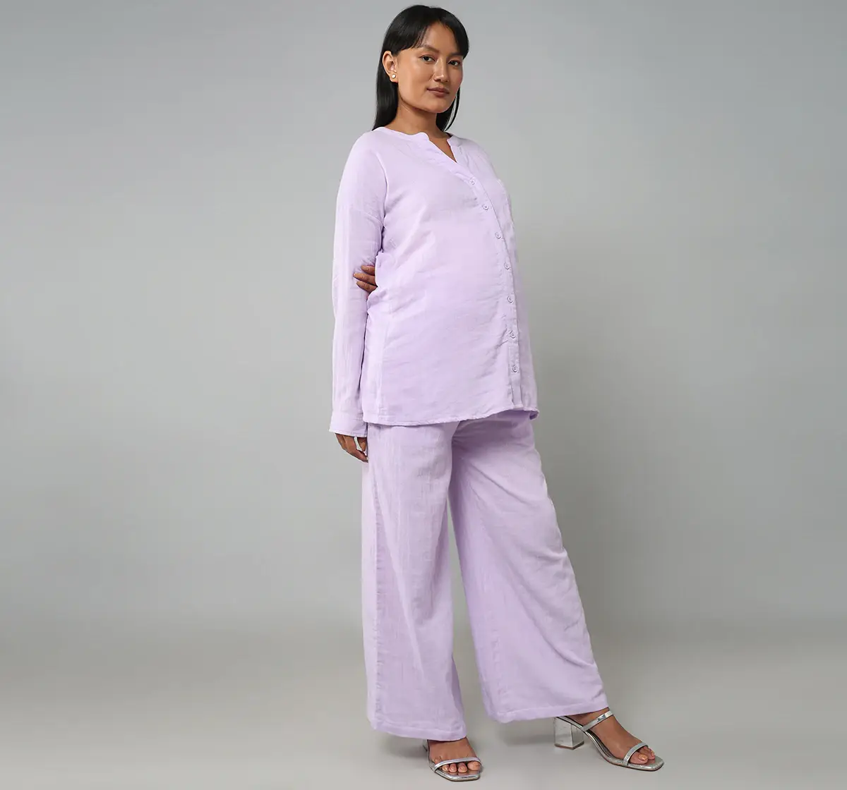 Woven Nursing Set With Puff Sleeves