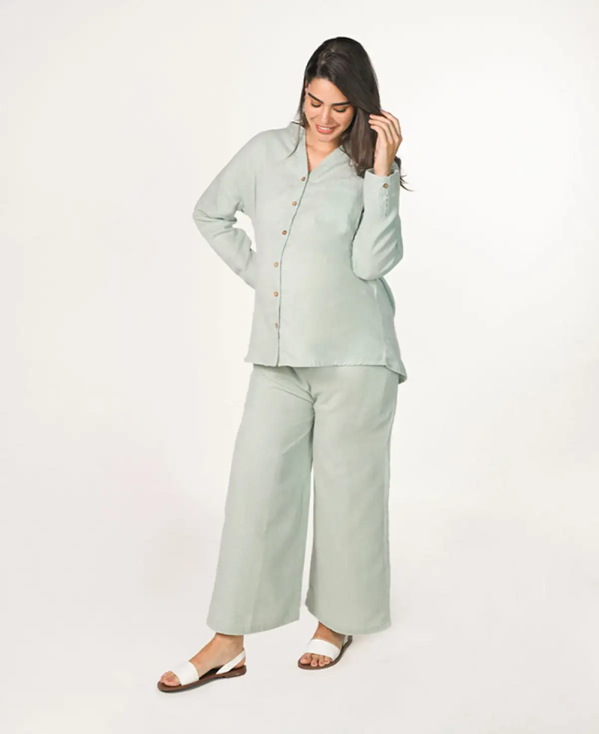 Maternity Nursing Top With Pants Coordinate Set-Grey