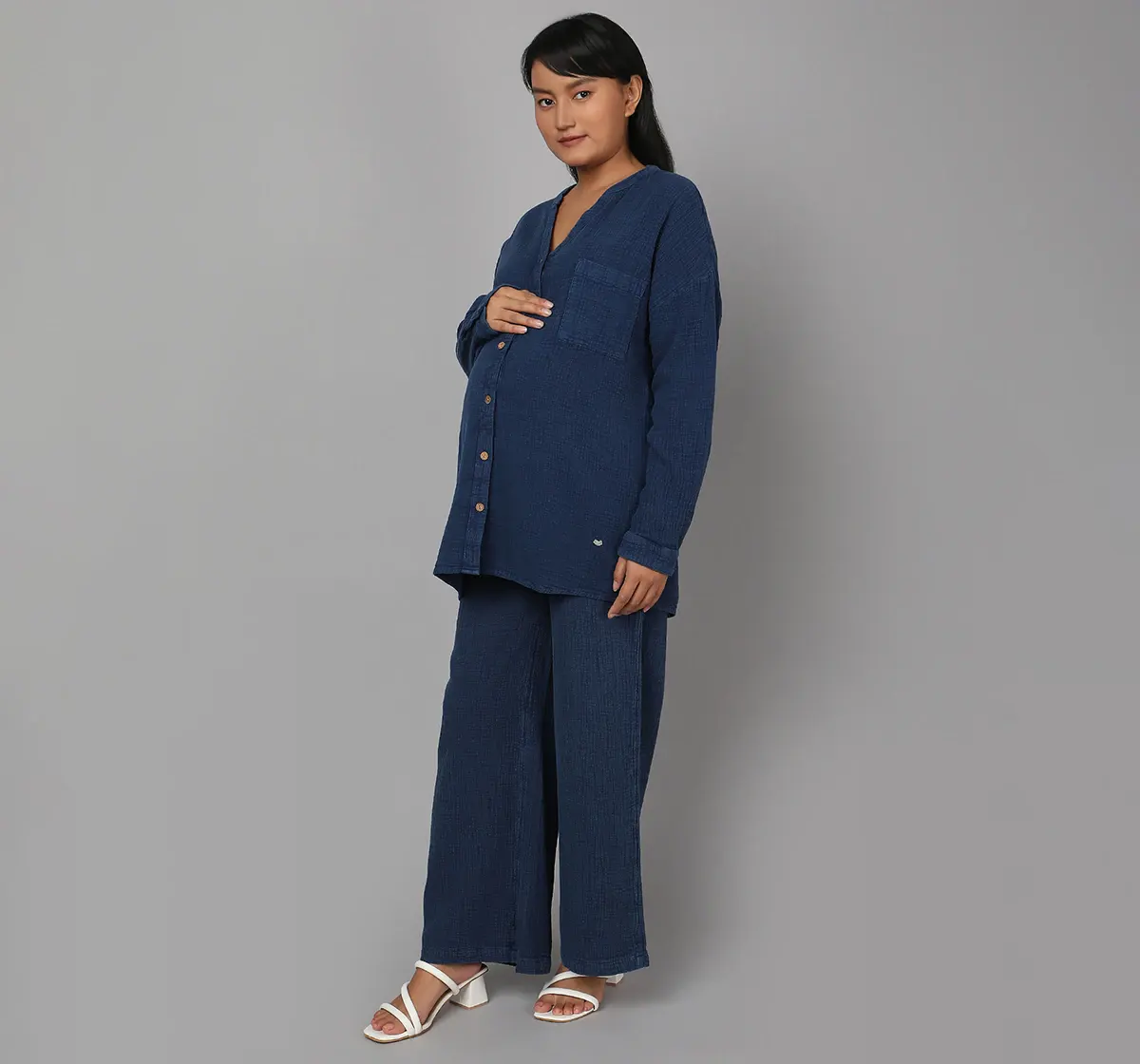 Maternity Knee Length Dress - Blue