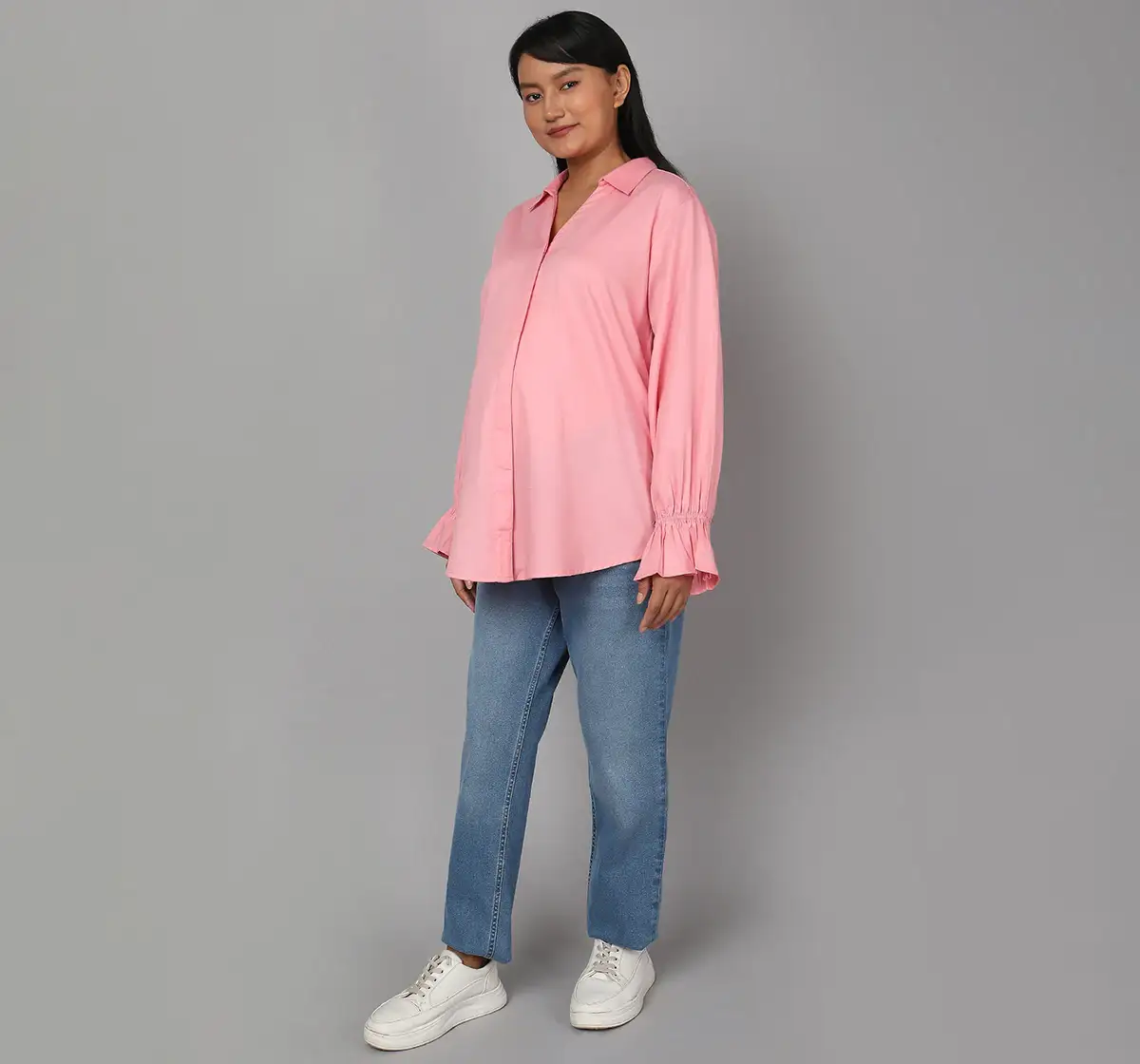 Maternity Frill Sleeves Shirt - Pink