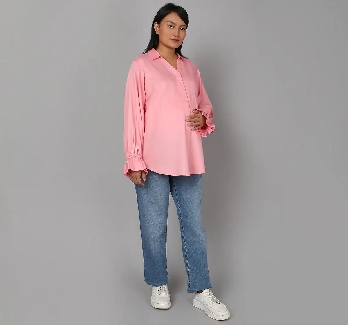 Maternity Frill Sleeves Shirt - Pink
